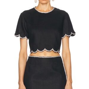 Elegant Black Scalloped Women's Top